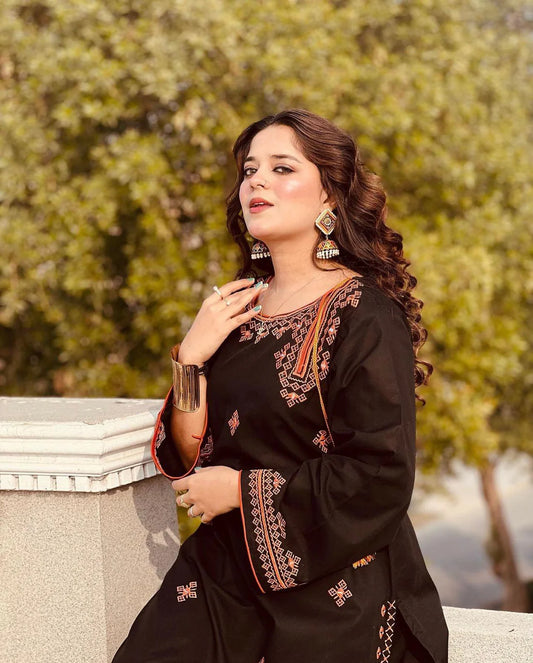 BALOCHI EMBROIDERY 2PCS - BLACK