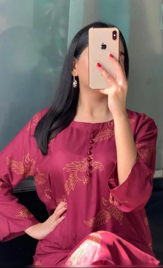 BIRD STICHED 2PCS MAROON