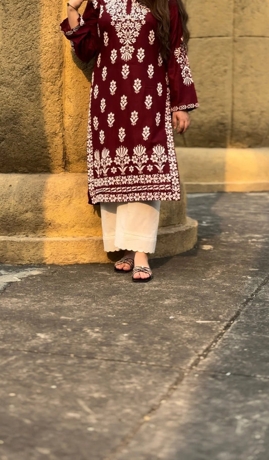 FOXY Embossed Chicken Kari Kurti Maroon