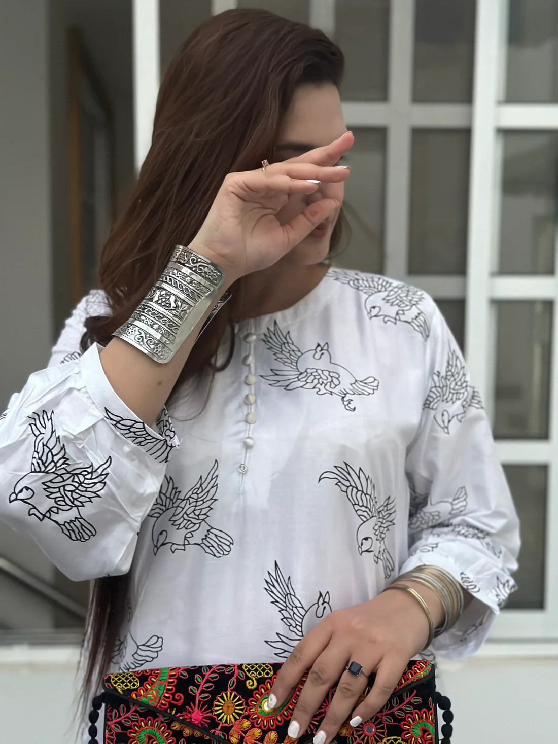 BIRD STICHED 2PCS WHITE