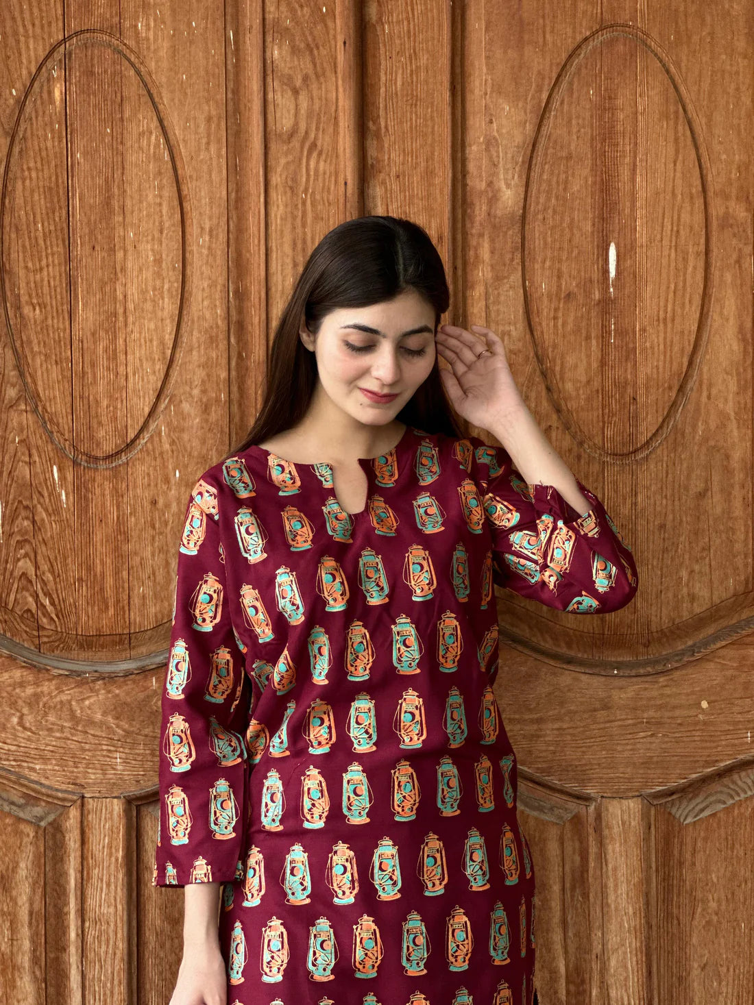 LAL - TIAN PRINTED 2PCS STITCHED Maroon