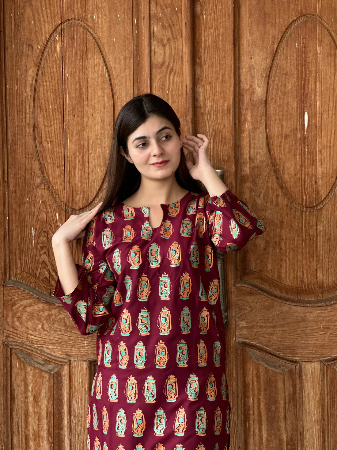 LAL - TIAN PRINTED 2PCS STITCHED Maroon