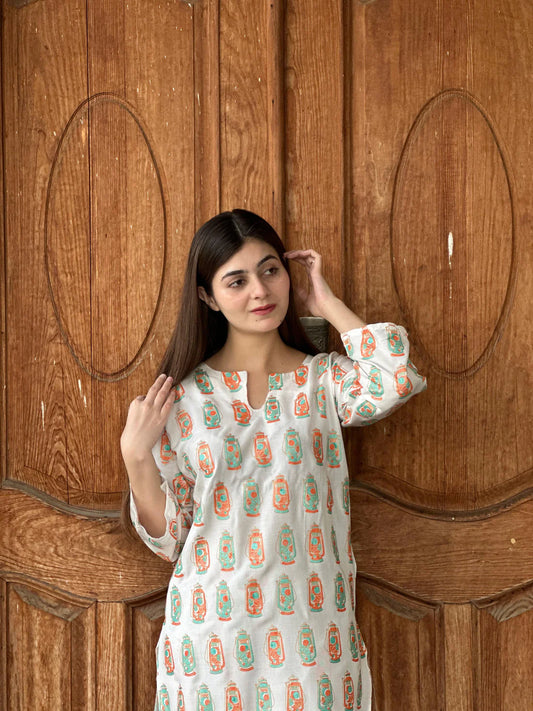 LAL - TIAN PRINTED 2PCS STITCHED White